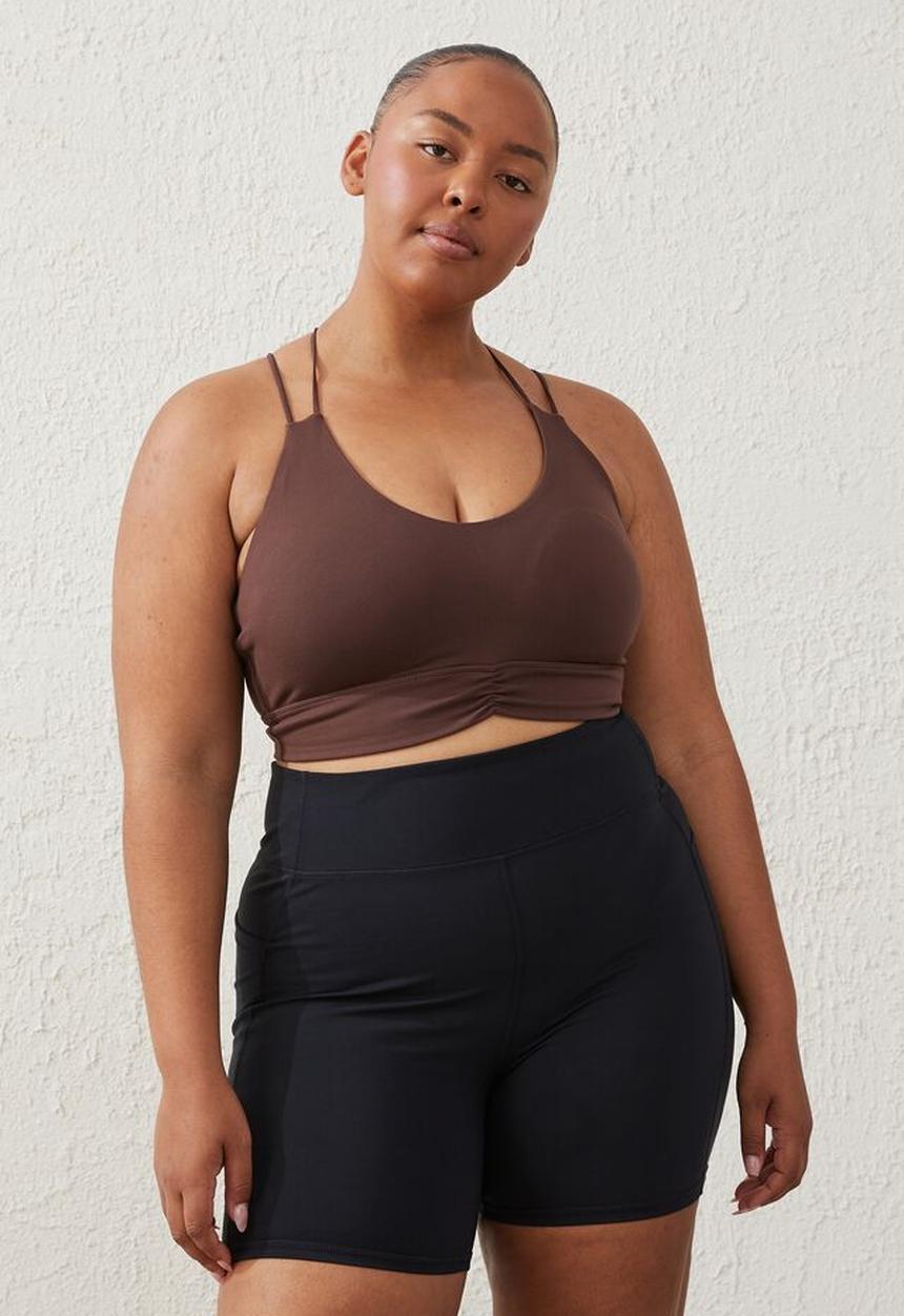 Cotton On - Curve active  recycled ruched strappy crop - cedar brown