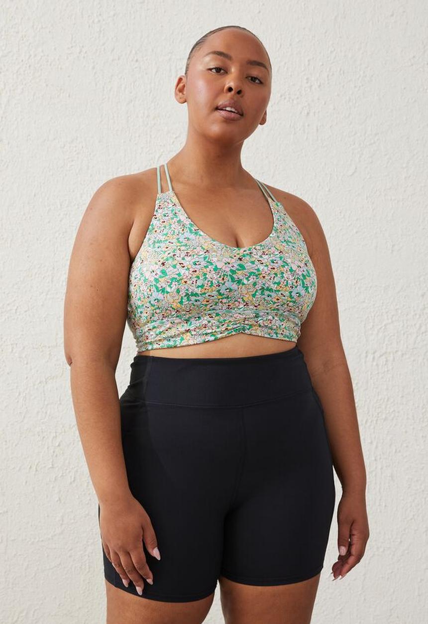 Cotton On - Curve active  recycled ruched strappy crop - multi 