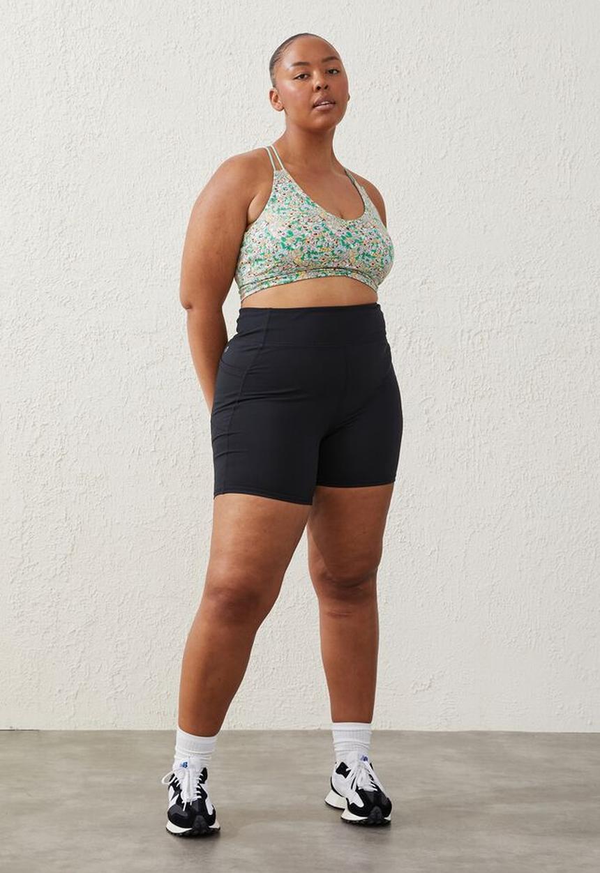 Cotton On - Curve active  recycled ruched strappy crop - multi 