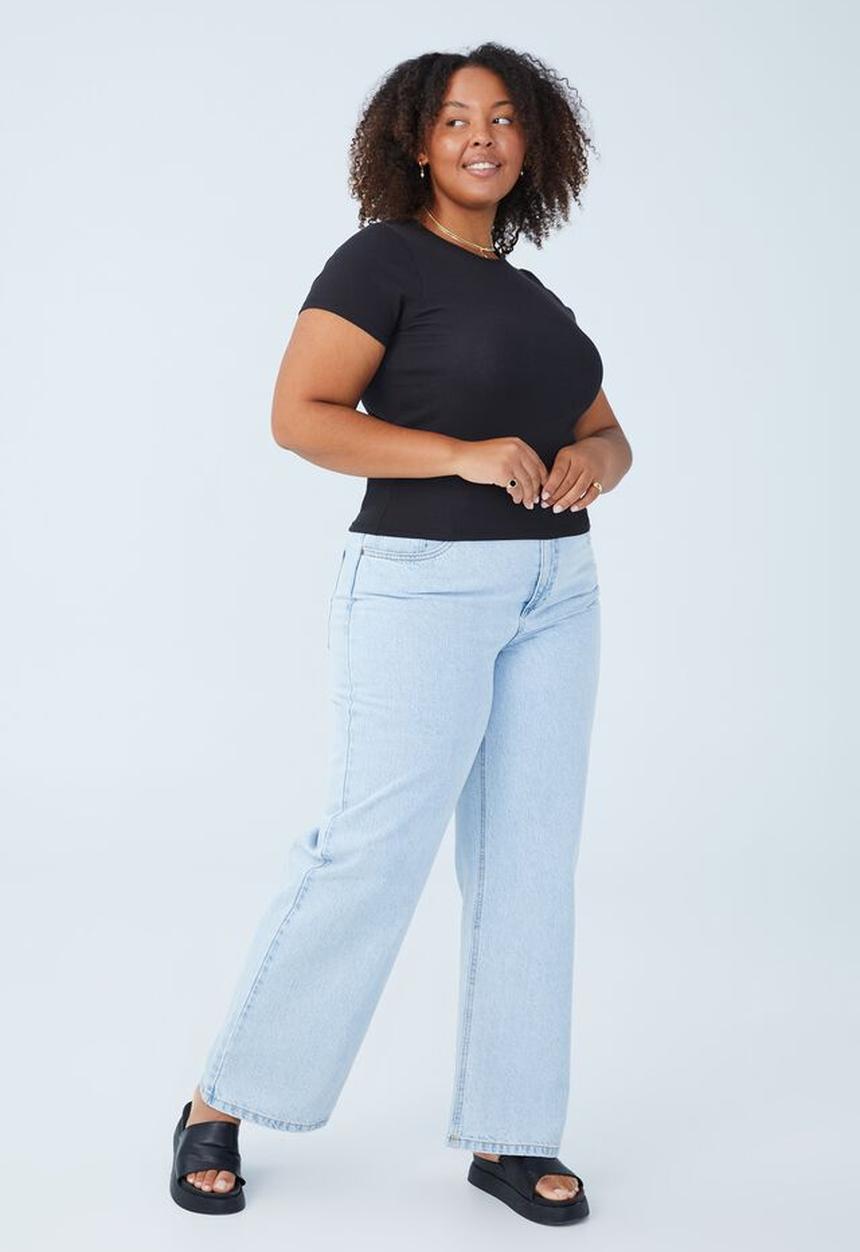 Cotton On - Curve the one organic rib crew short sleeve tee - black