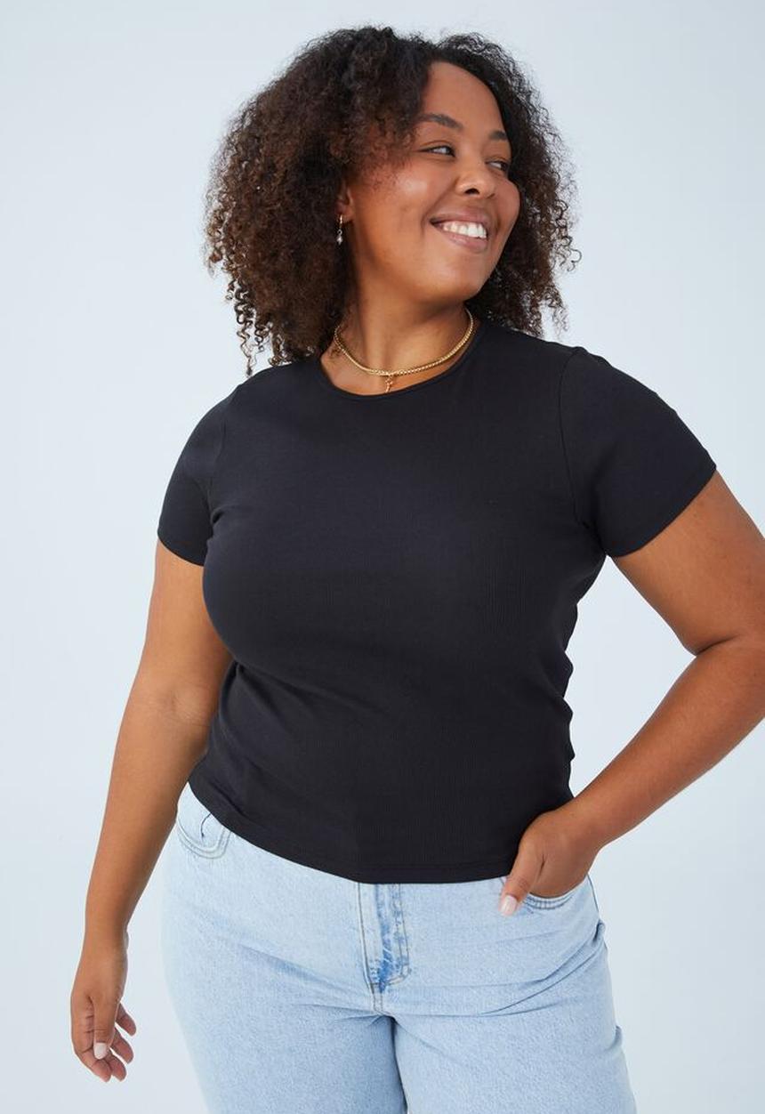 Cotton On - Curve the one organic rib crew short sleeve tee - black