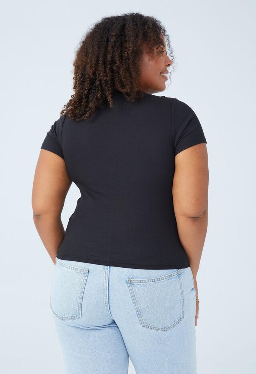 Cotton On - Curve the one organic rib crew short sleeve tee - black