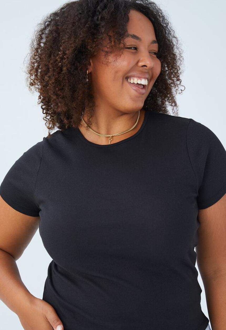 Cotton On - Curve the one organic rib crew short sleeve tee - black