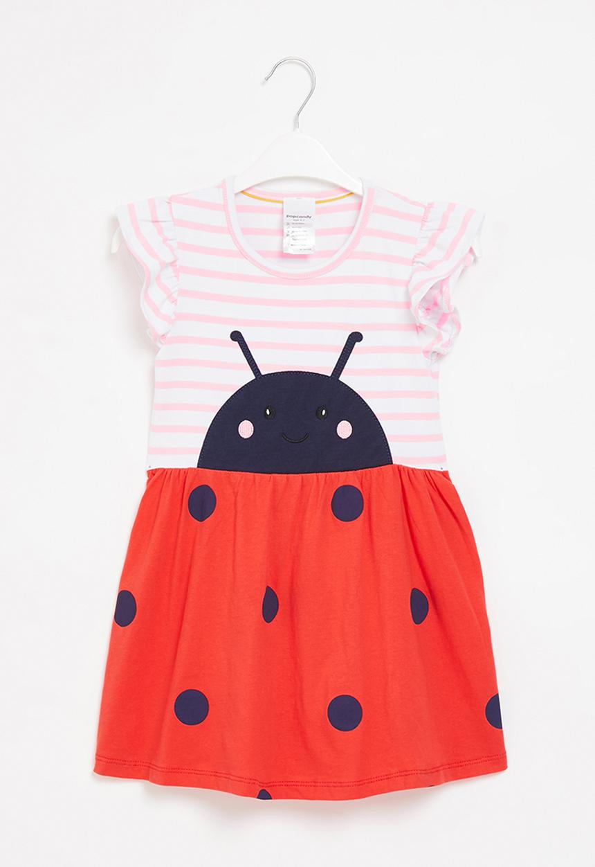 Pop Candy - Ladybug stripe dress  - pink & red
