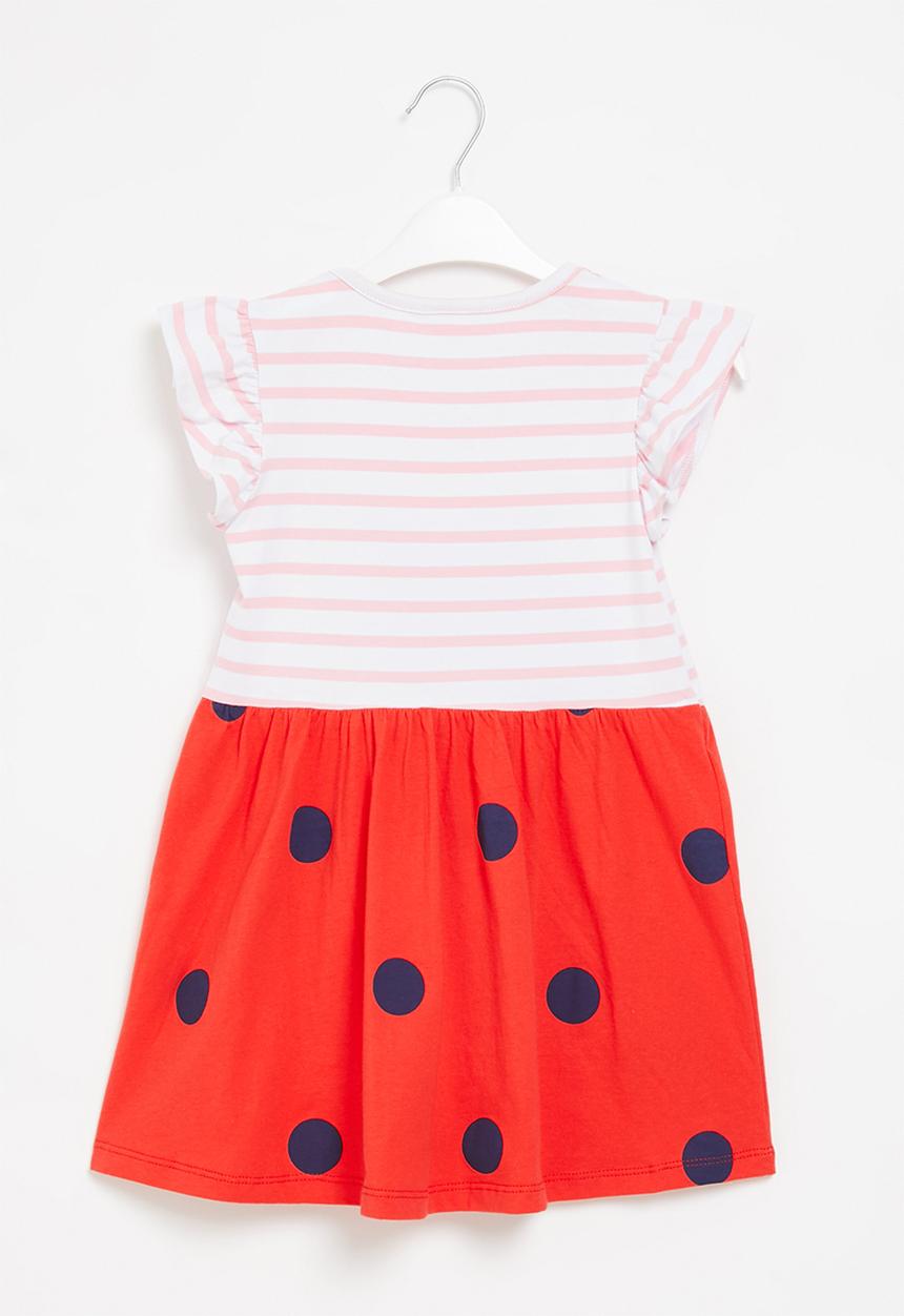 Pop Candy - Ladybug stripe dress  - pink & red