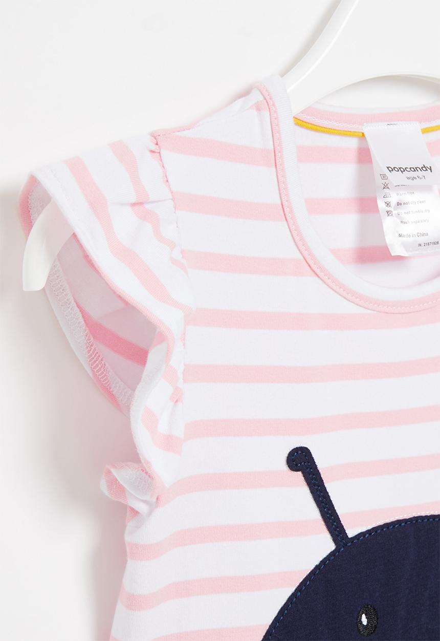 Pop Candy - Ladybug stripe dress  - pink & red