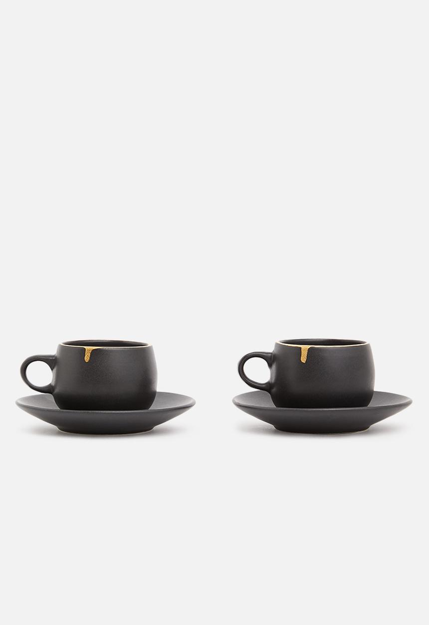 Urchin Art - Calanthea tea cup set of 2 - black & gold