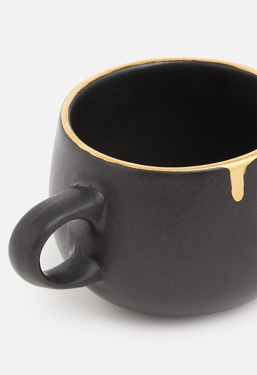 Urchin Art - Calanthea tea cup set of 2 - black & gold