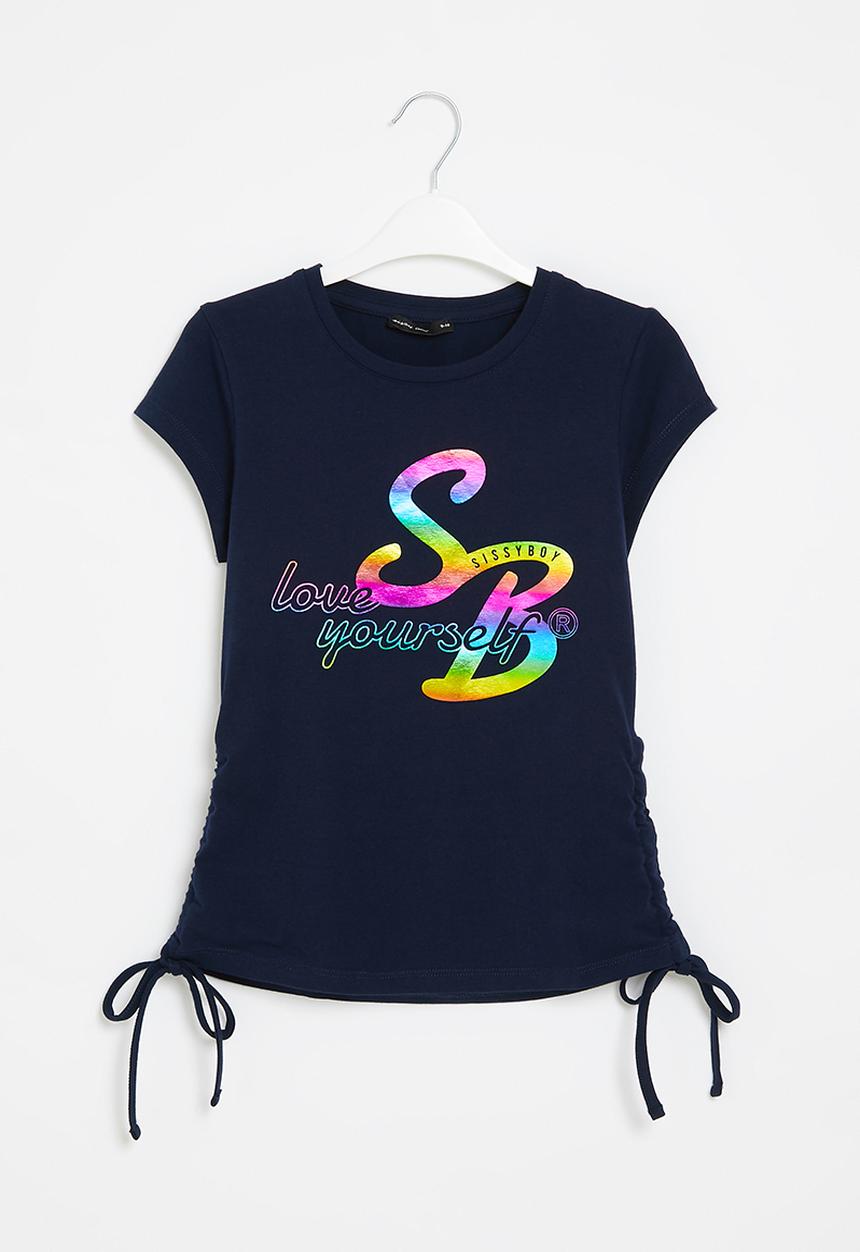 SISSY BOY - Fitted side ruched top with cap sleeves - navy