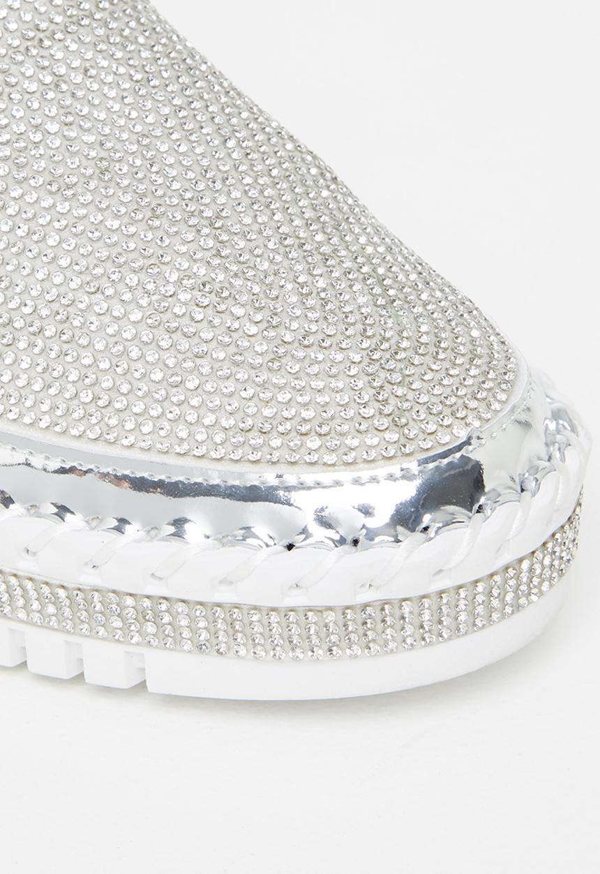 Footwork - Lilith diamante slip-on - silver