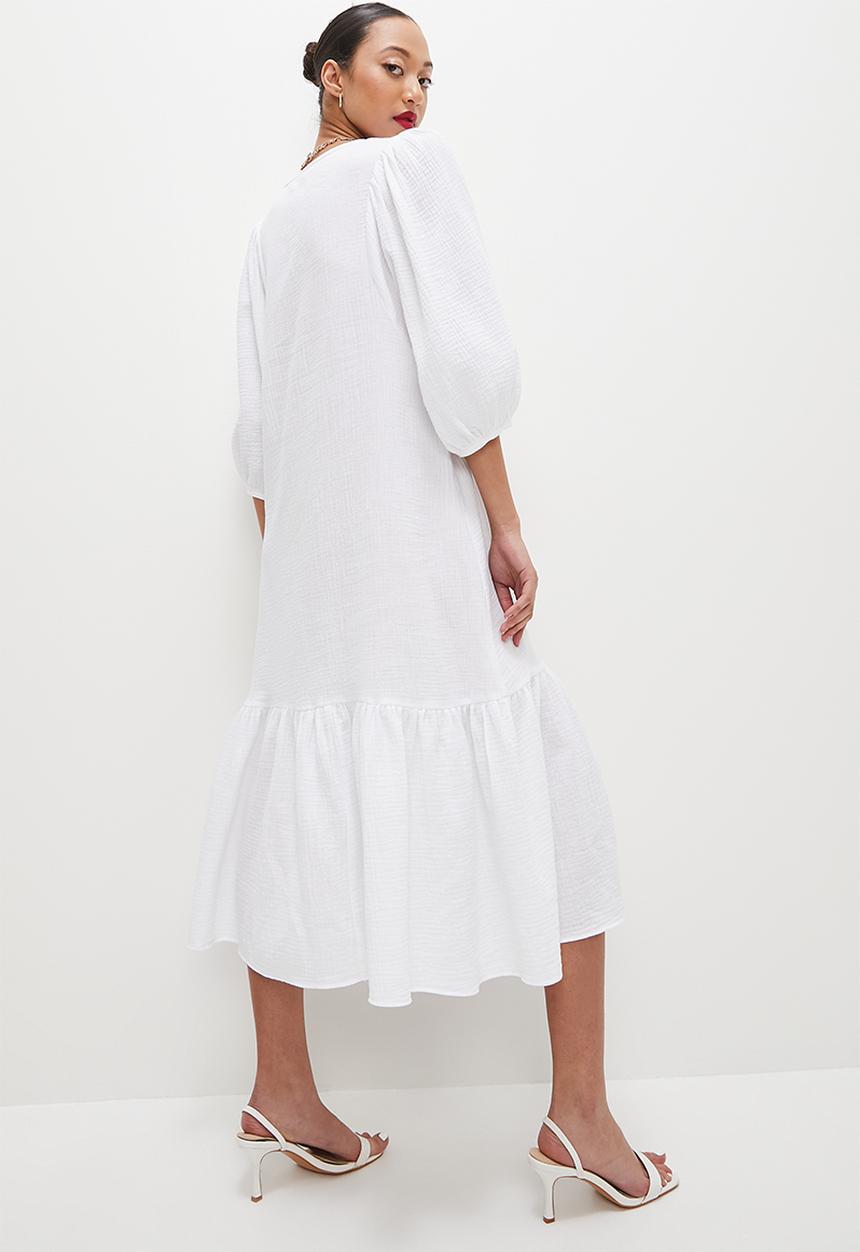VELVET - Plunge neck tiered maxi dress - white