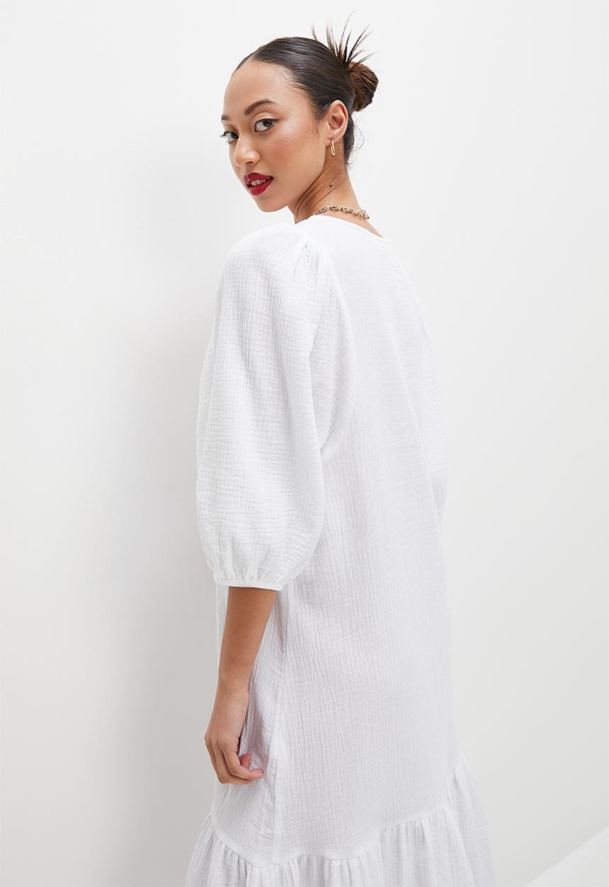 VELVET - Plunge neck tiered maxi dress - white