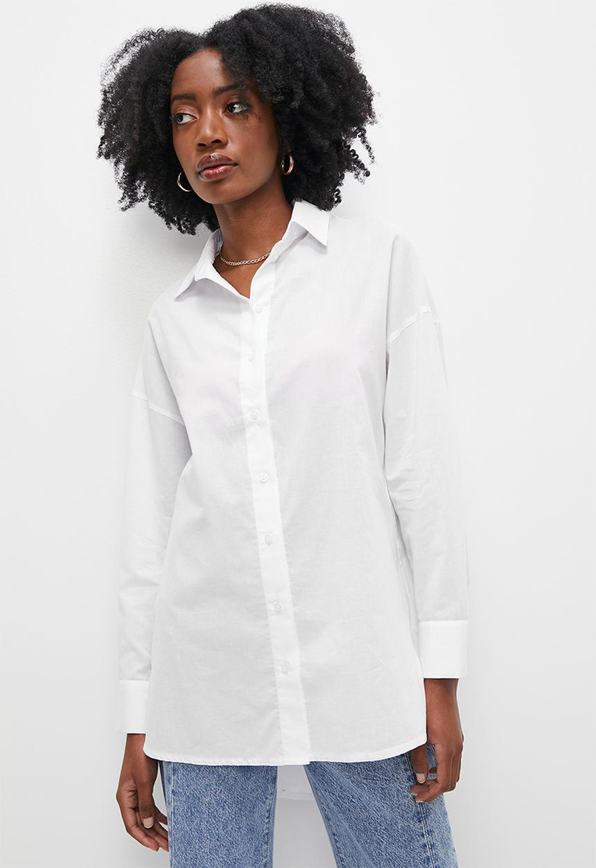 VELVET - Cotton voile longline overshirt - white