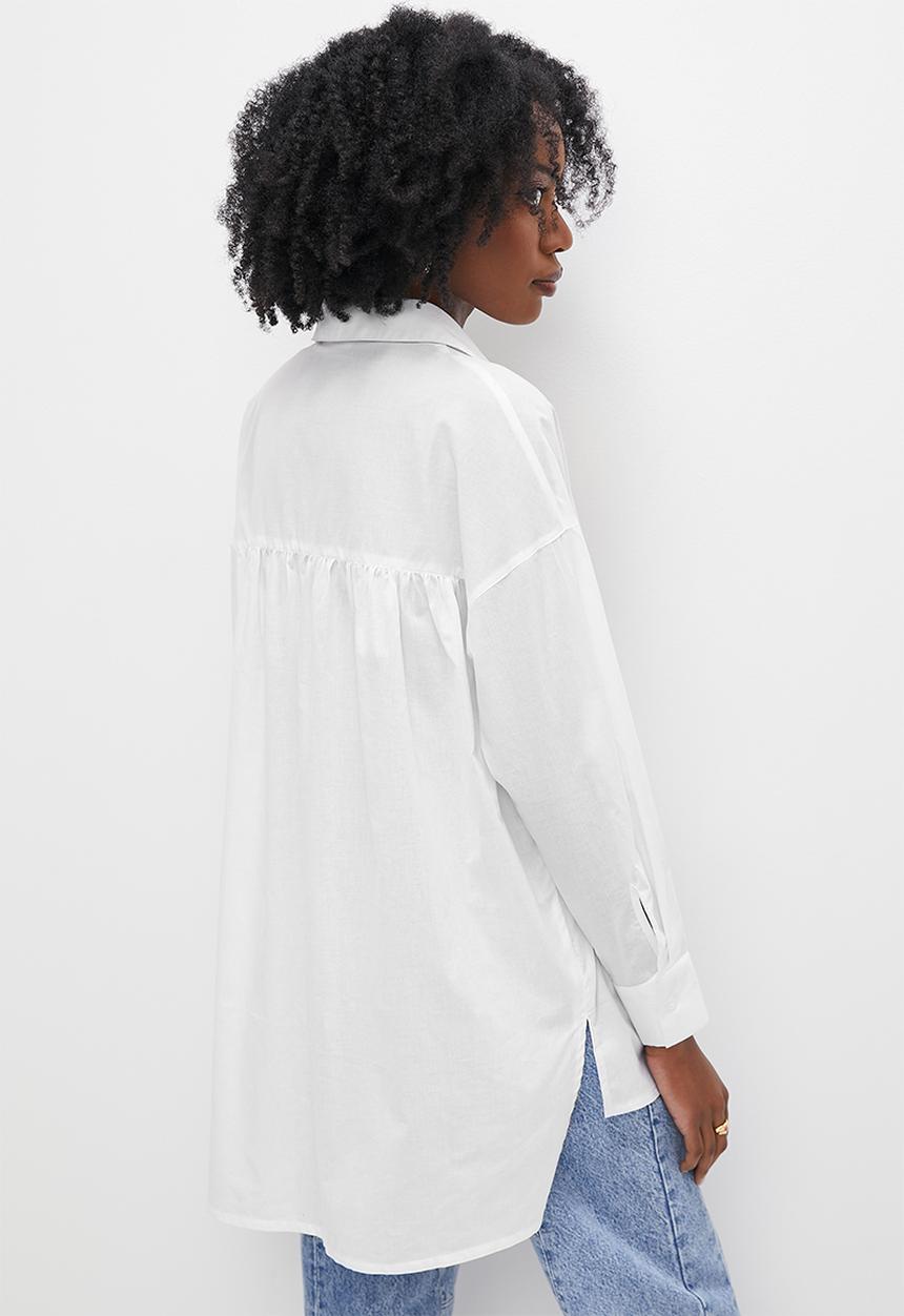 VELVET - Cotton voile longline overshirt - white
