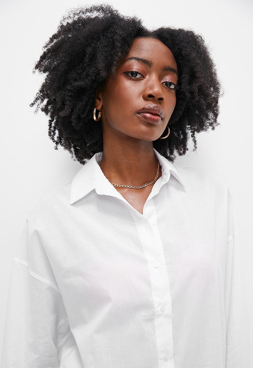 VELVET - Cotton voile longline overshirt - white