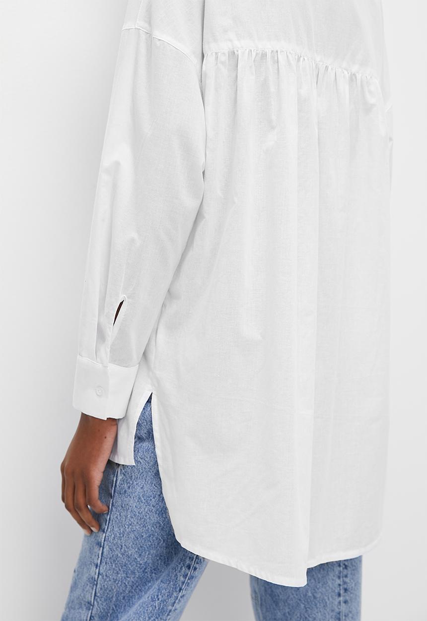 VELVET - Cotton voile longline overshirt - white