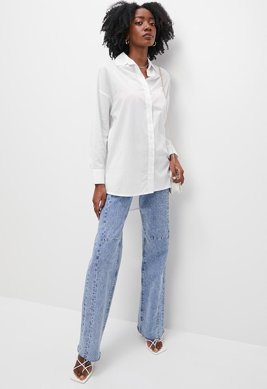 VELVET - Cotton voile longline overshirt - white