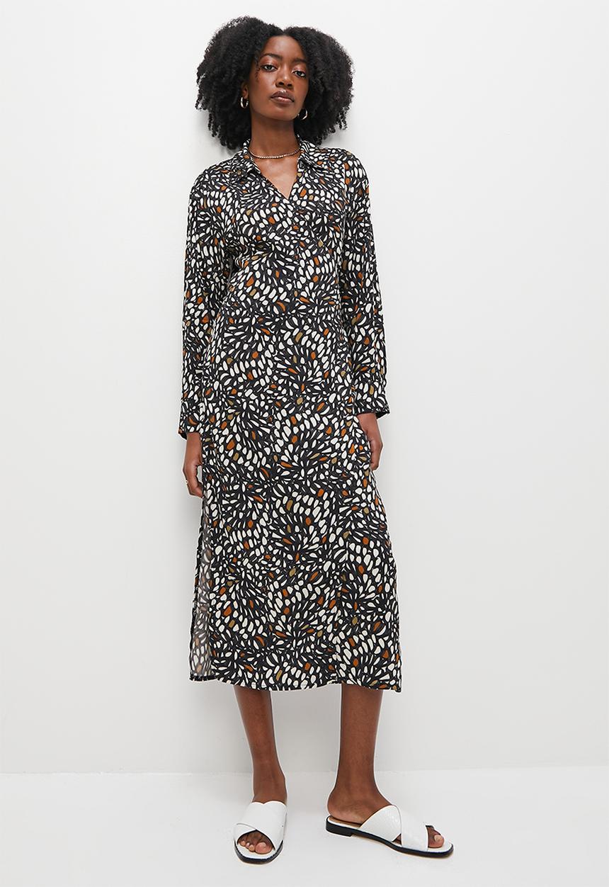 VELVET - Luxe revere collar midi wrap dress - abstract nature
