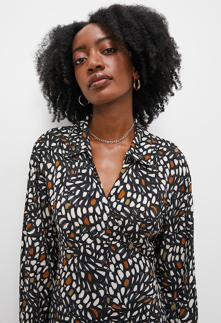 VELVET - Luxe revere collar midi wrap dress - abstract nature