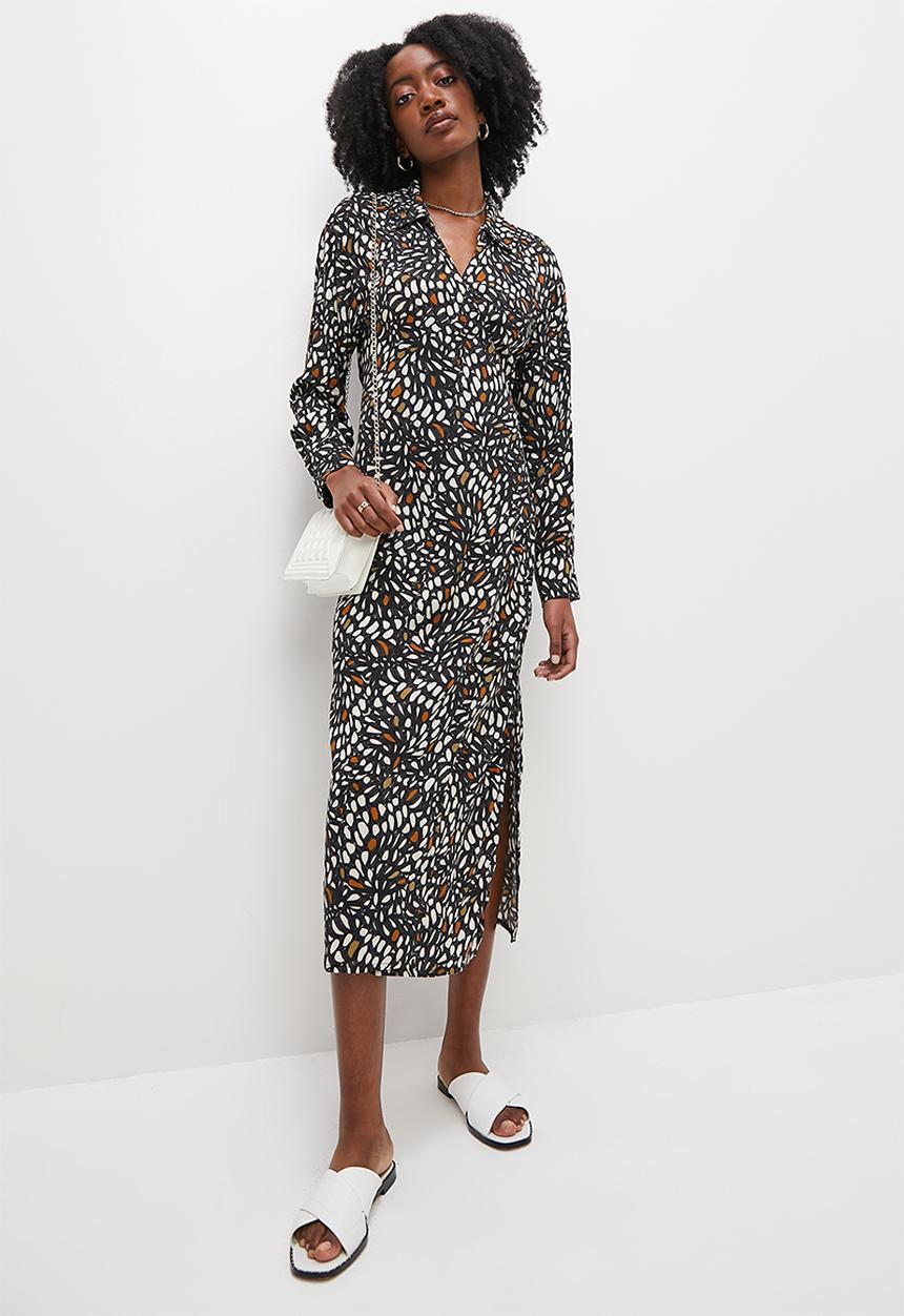 VELVET - Luxe revere collar midi wrap dress - abstract nature