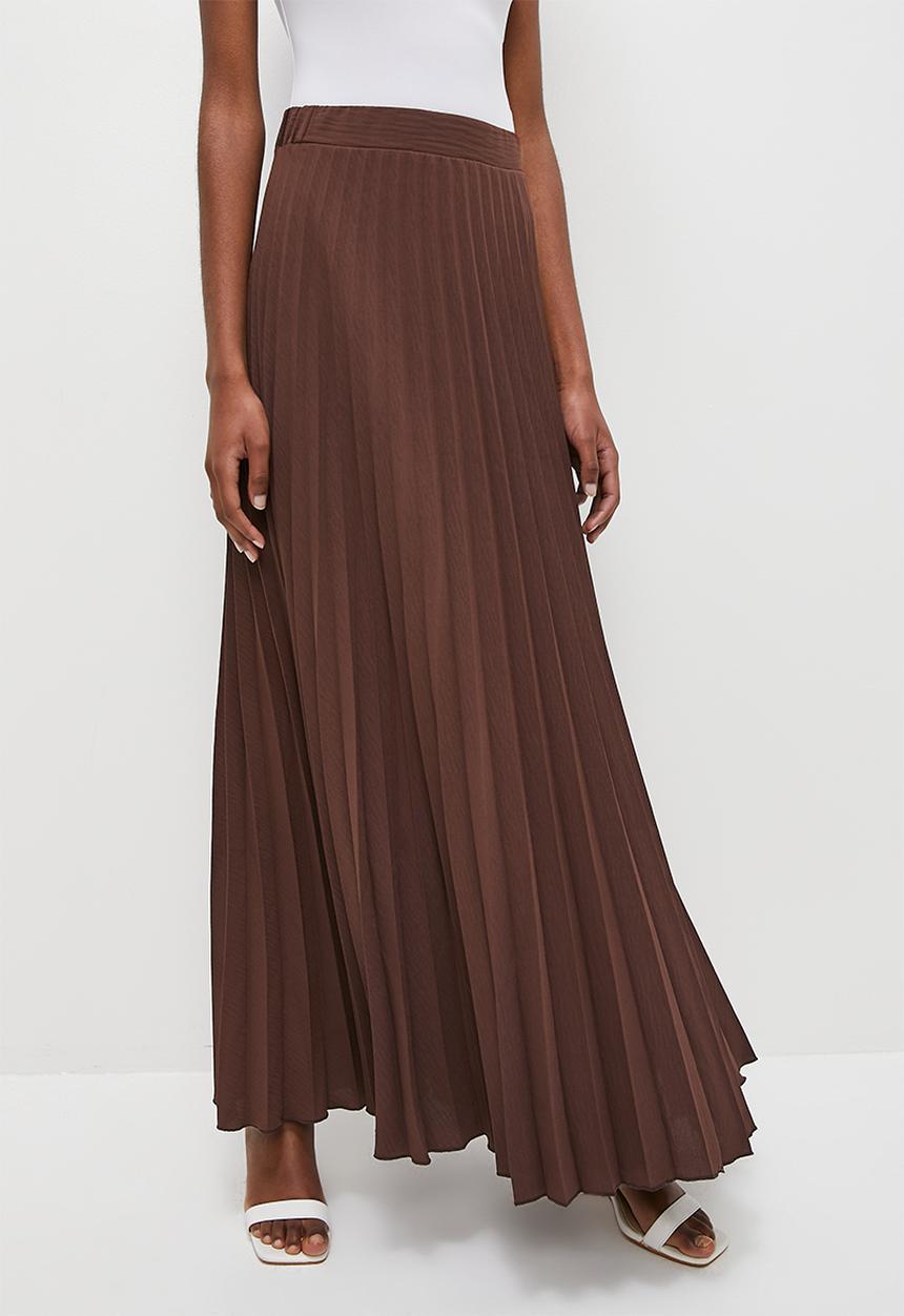 VELVET - Pleated maxi skirt - choc