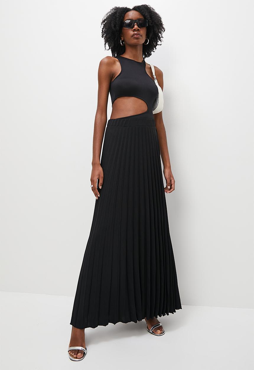 VELVET - Pleated maxi skirt - black