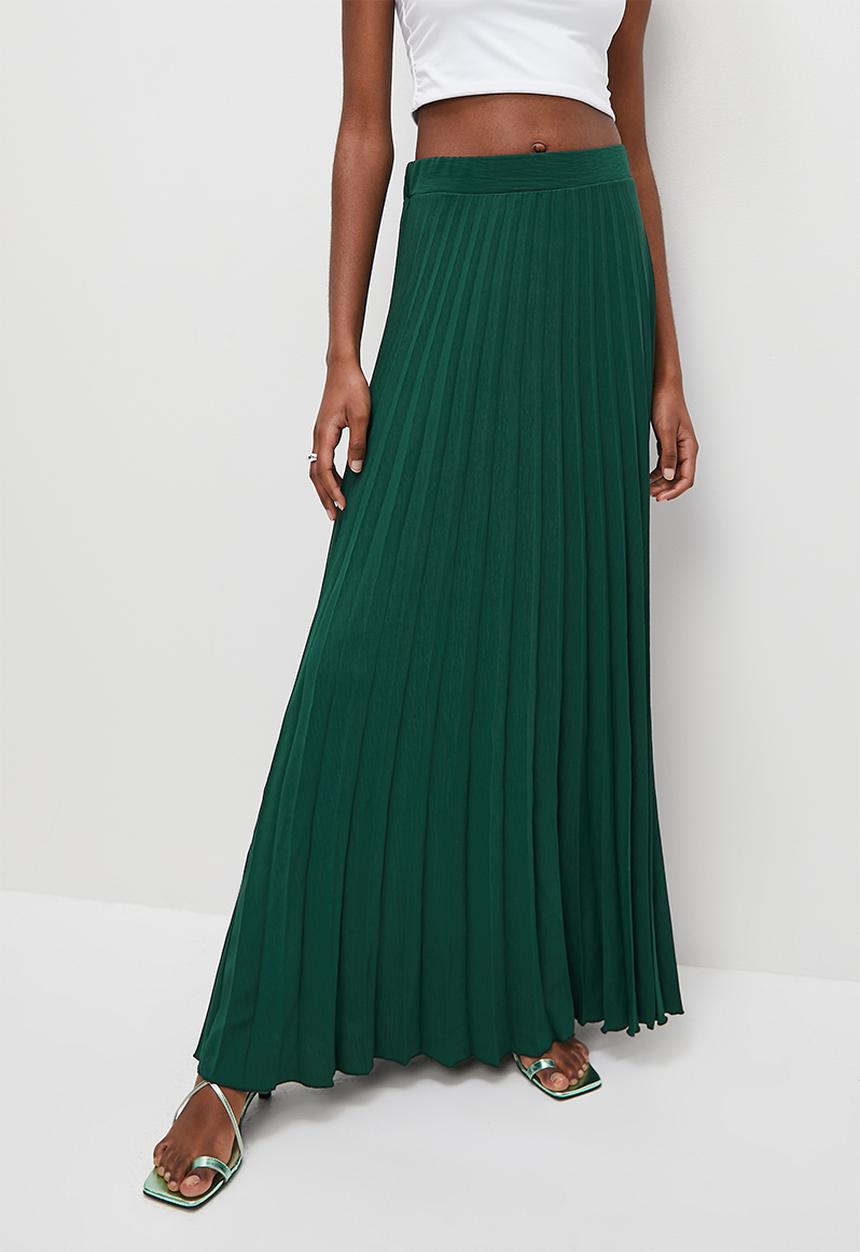 VELVET - Pleated maxi skirt - bottle green