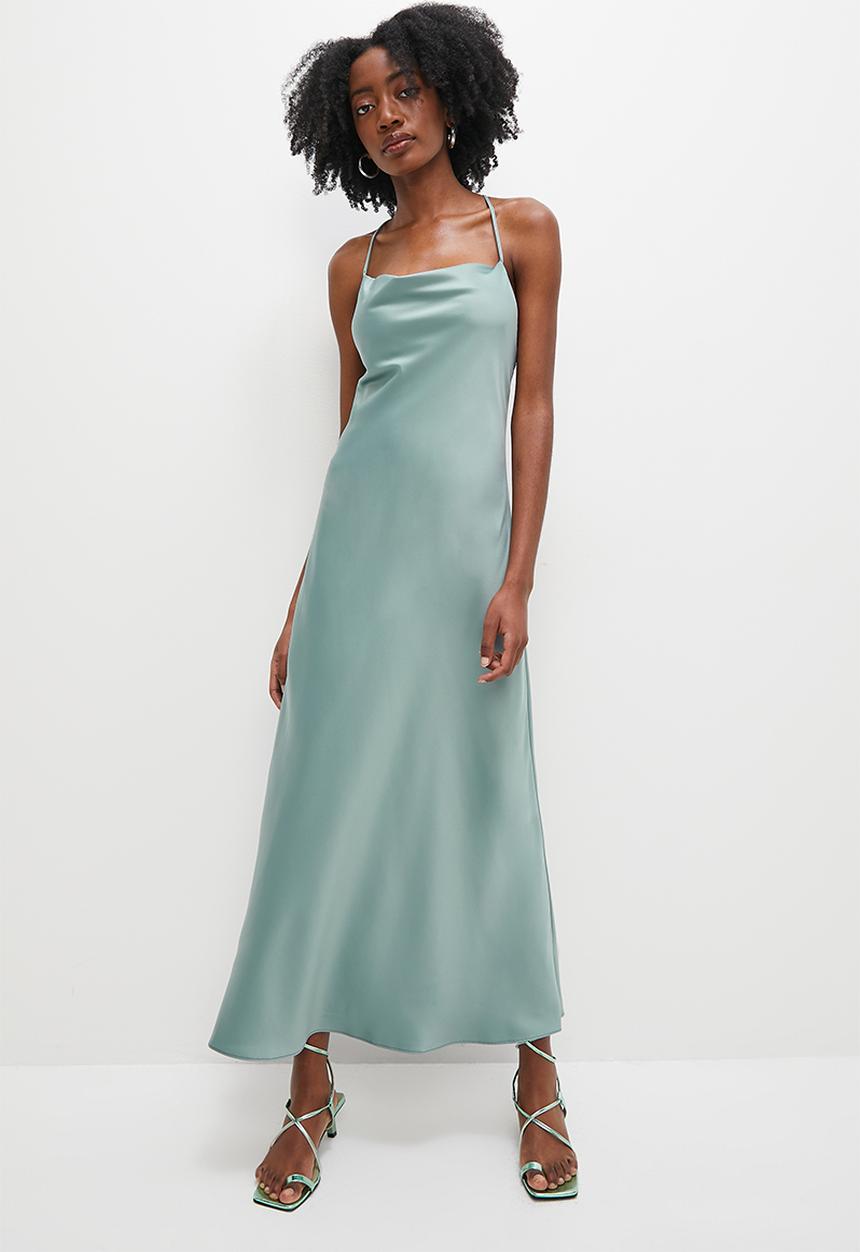 VELVET - Satin strappy back midaxi slip dress - pine tree