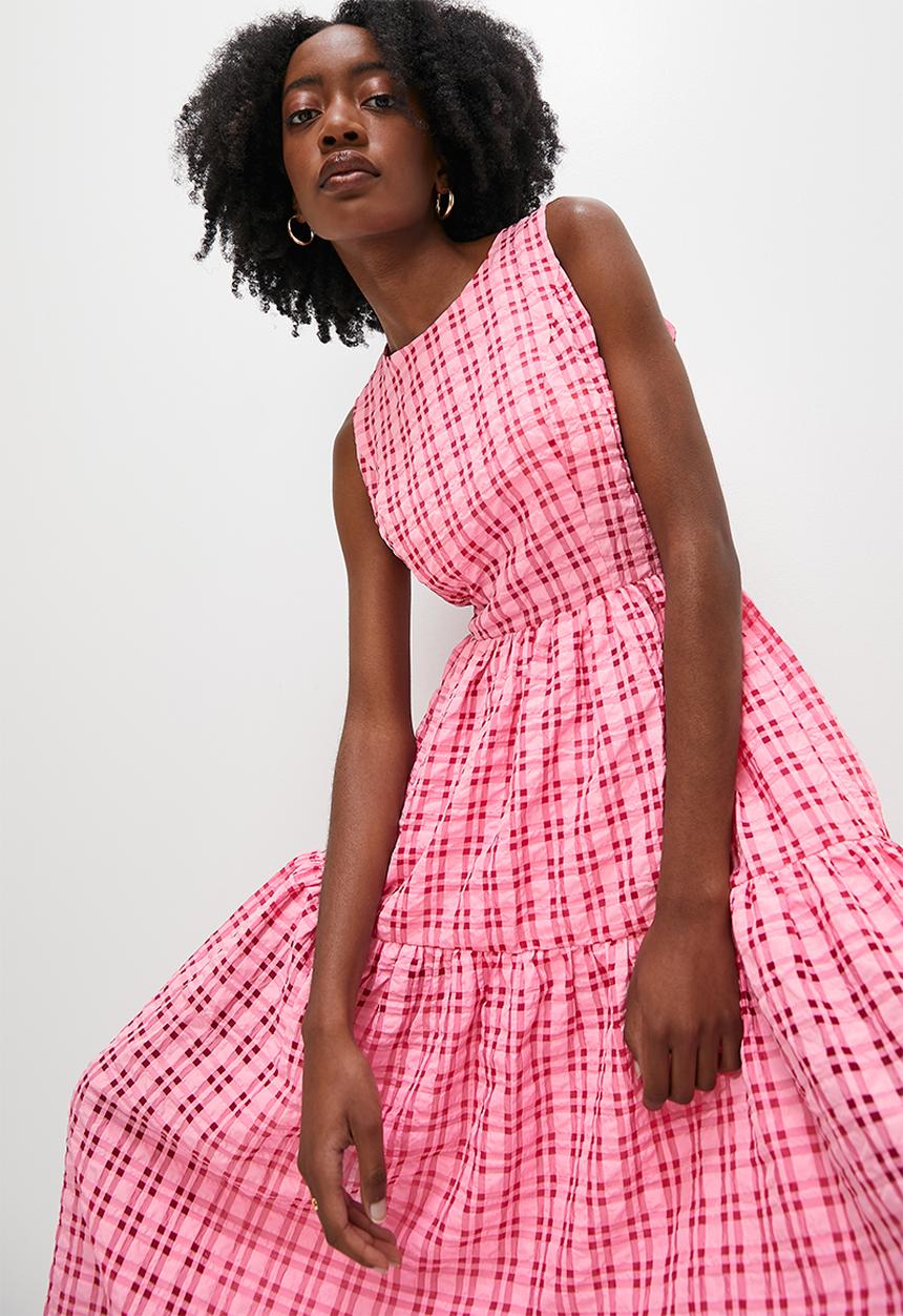 Fit & flare gingham dress - pink gingham