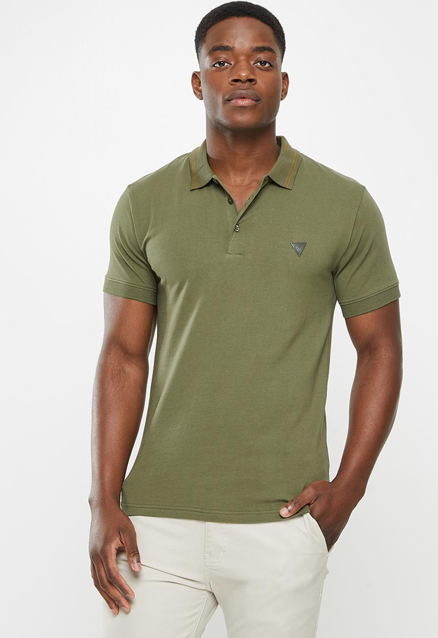 GUESS - Guess short sleeve golfer - army olive
