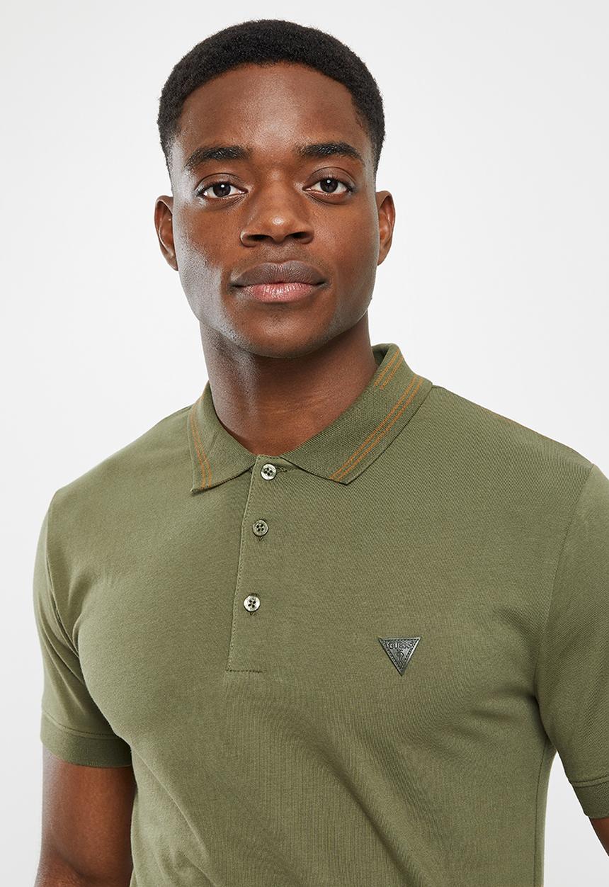 GUESS - Guess short sleeve golfer - army olive