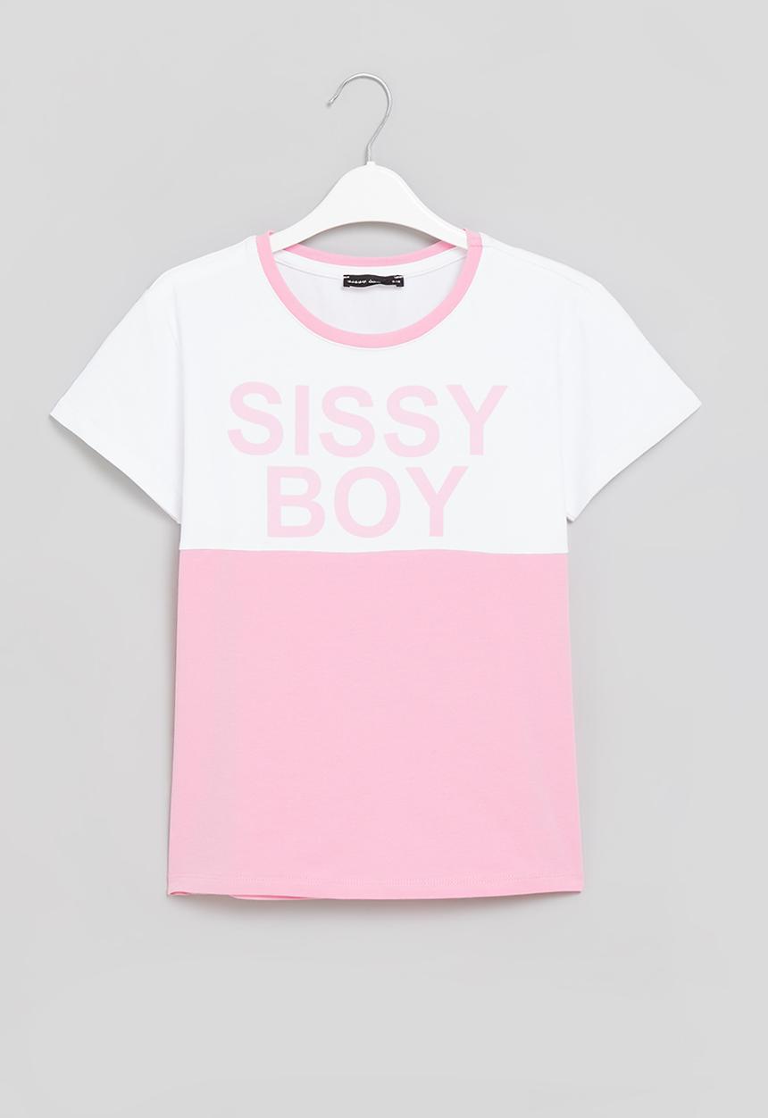 SISSY BOY - Boxy top with contrast panels - pink & off white