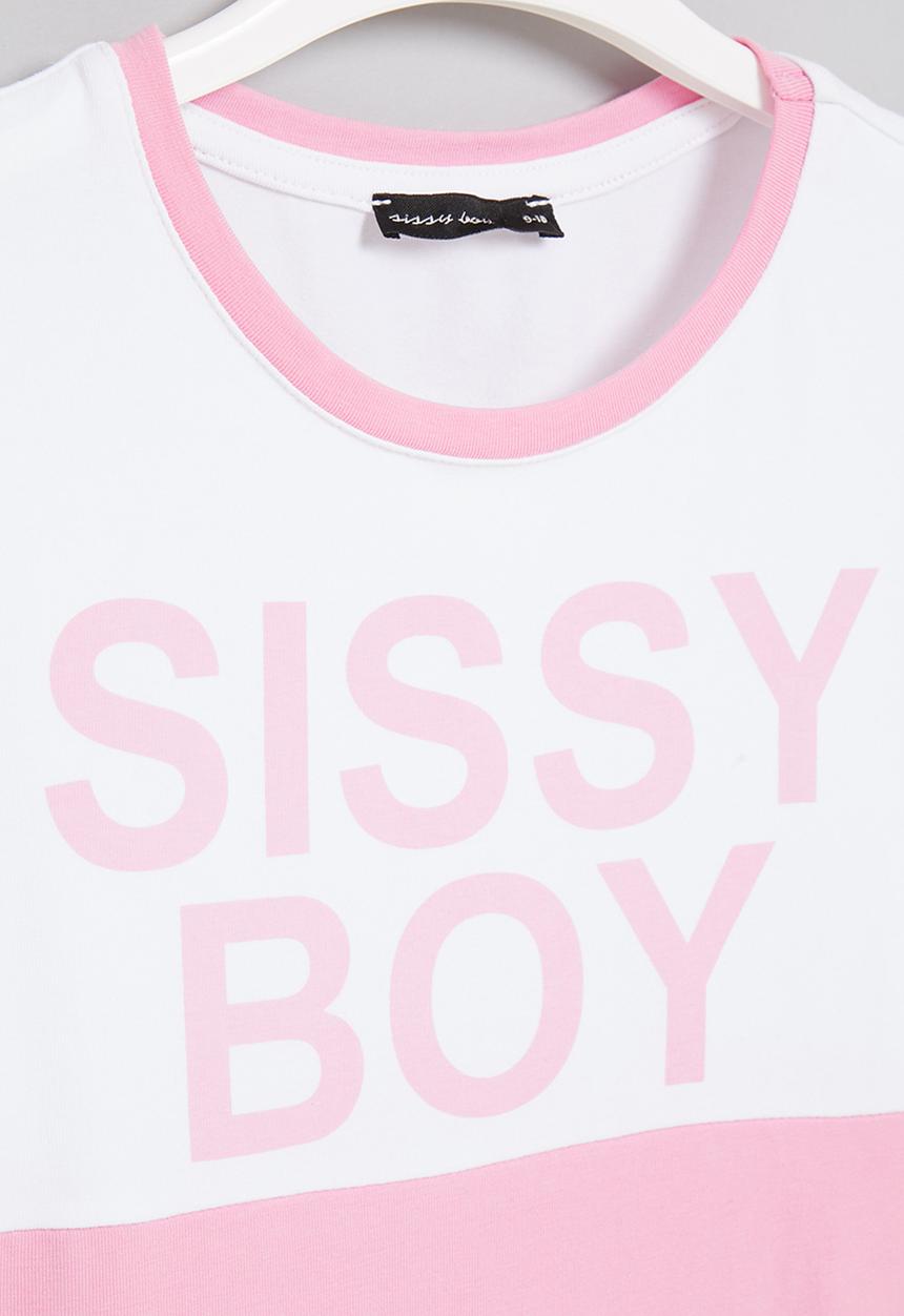 SISSY BOY - Boxy top with contrast panels - pink & off white