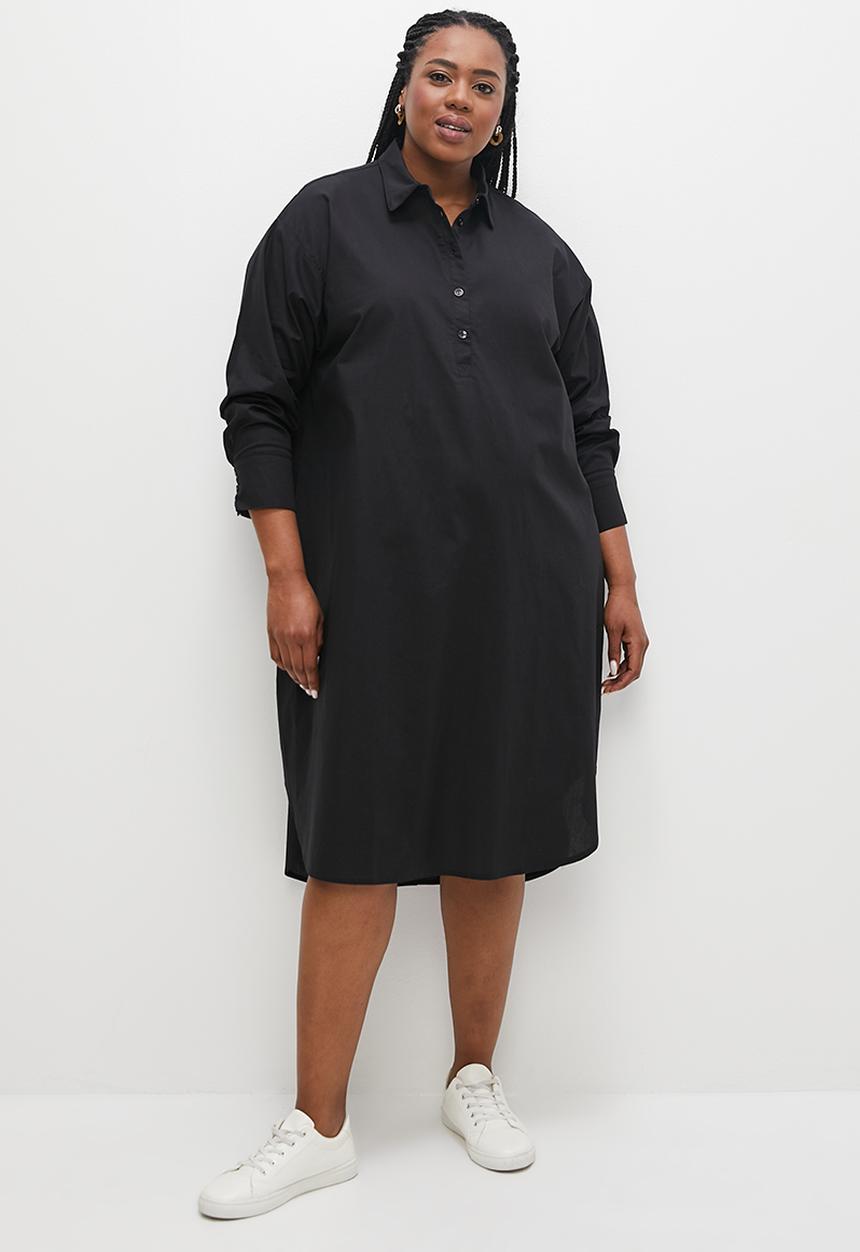 edit Plus - Hi-low longline cotton shirt - black1