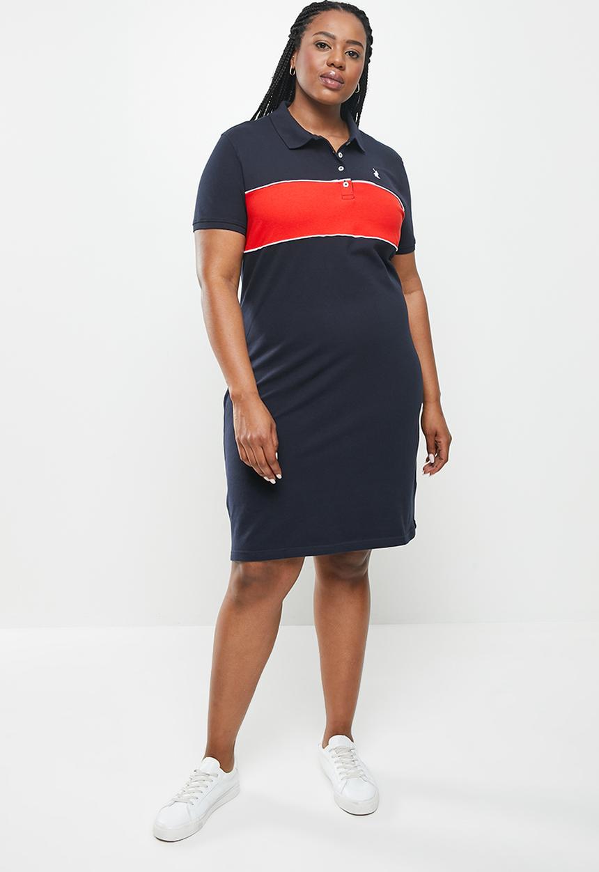 POLO - Plus kori short sleeve colour block golfer dress - navy