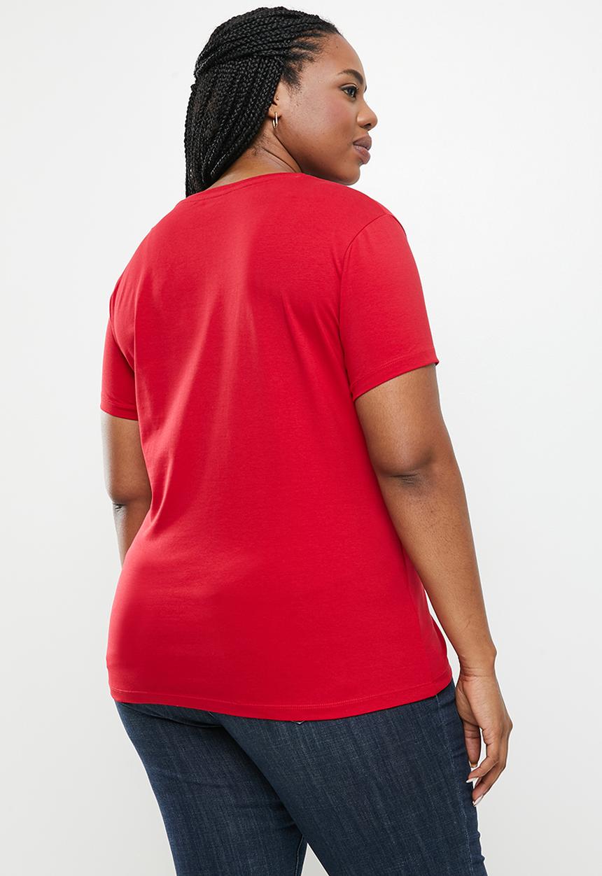 POLO - Plus kelly basic short sleeve essential vneck stretch t-shirt - red