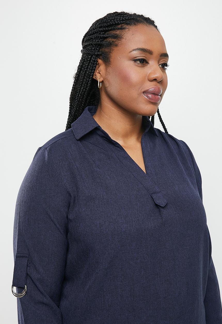 dailyfriday - Notch neck shirt - navy
