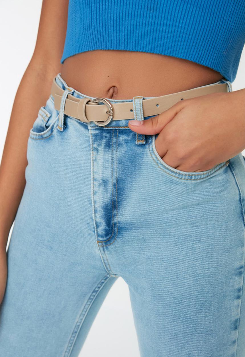 Trendyol - Round buckle detail belt - black/cream