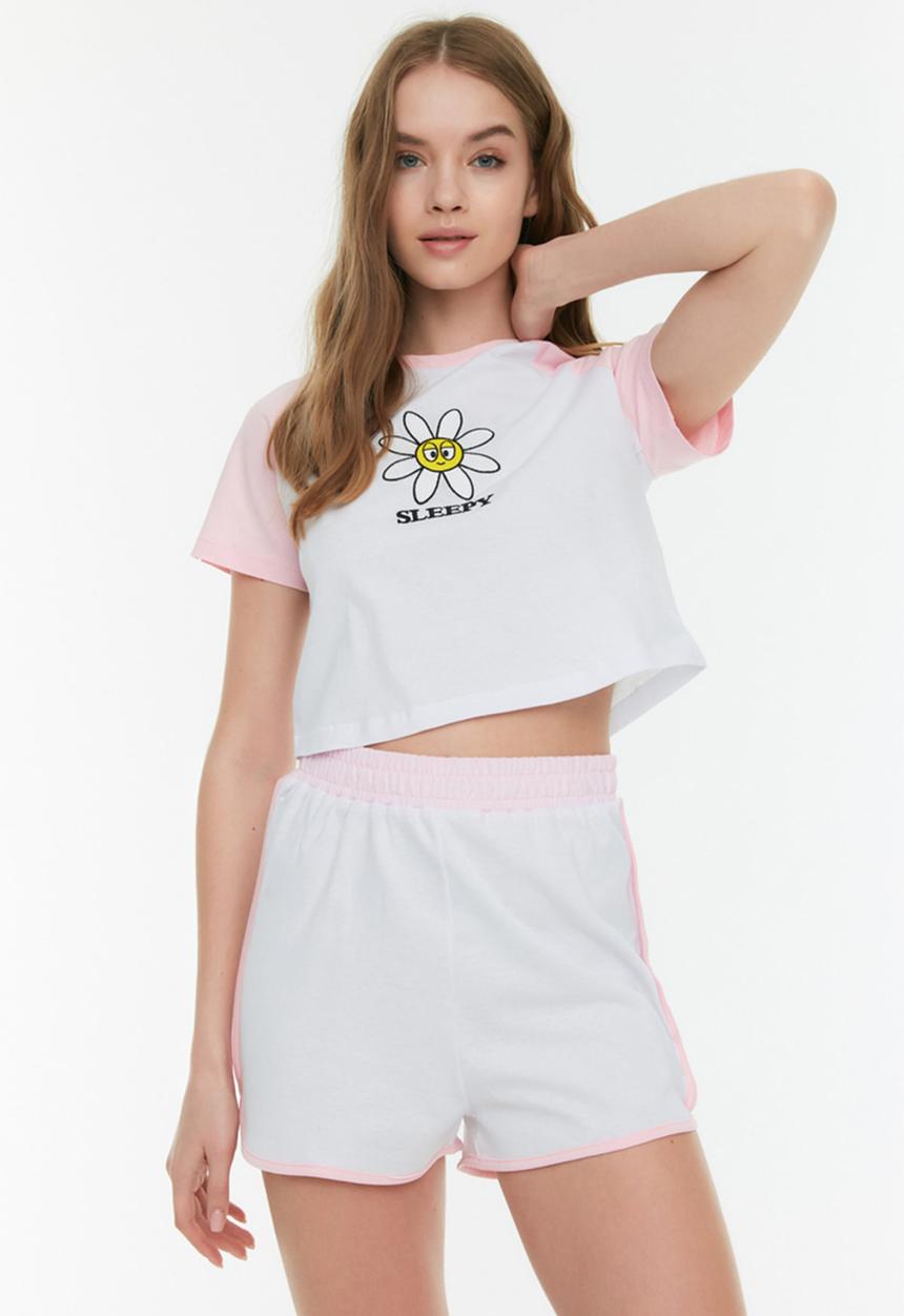 Trendyol - Embroidered knit pajamas set - white
