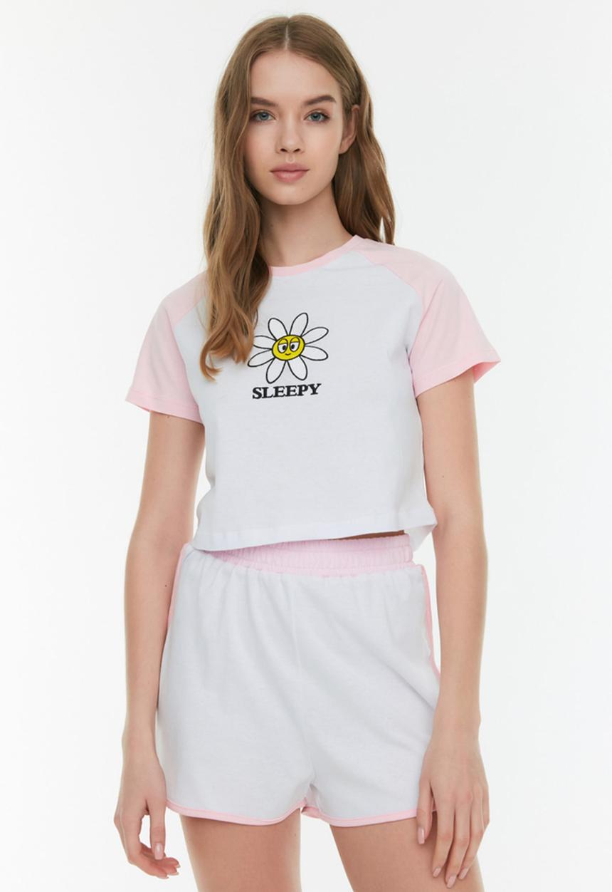 Trendyol - Embroidered knit pajamas set - white