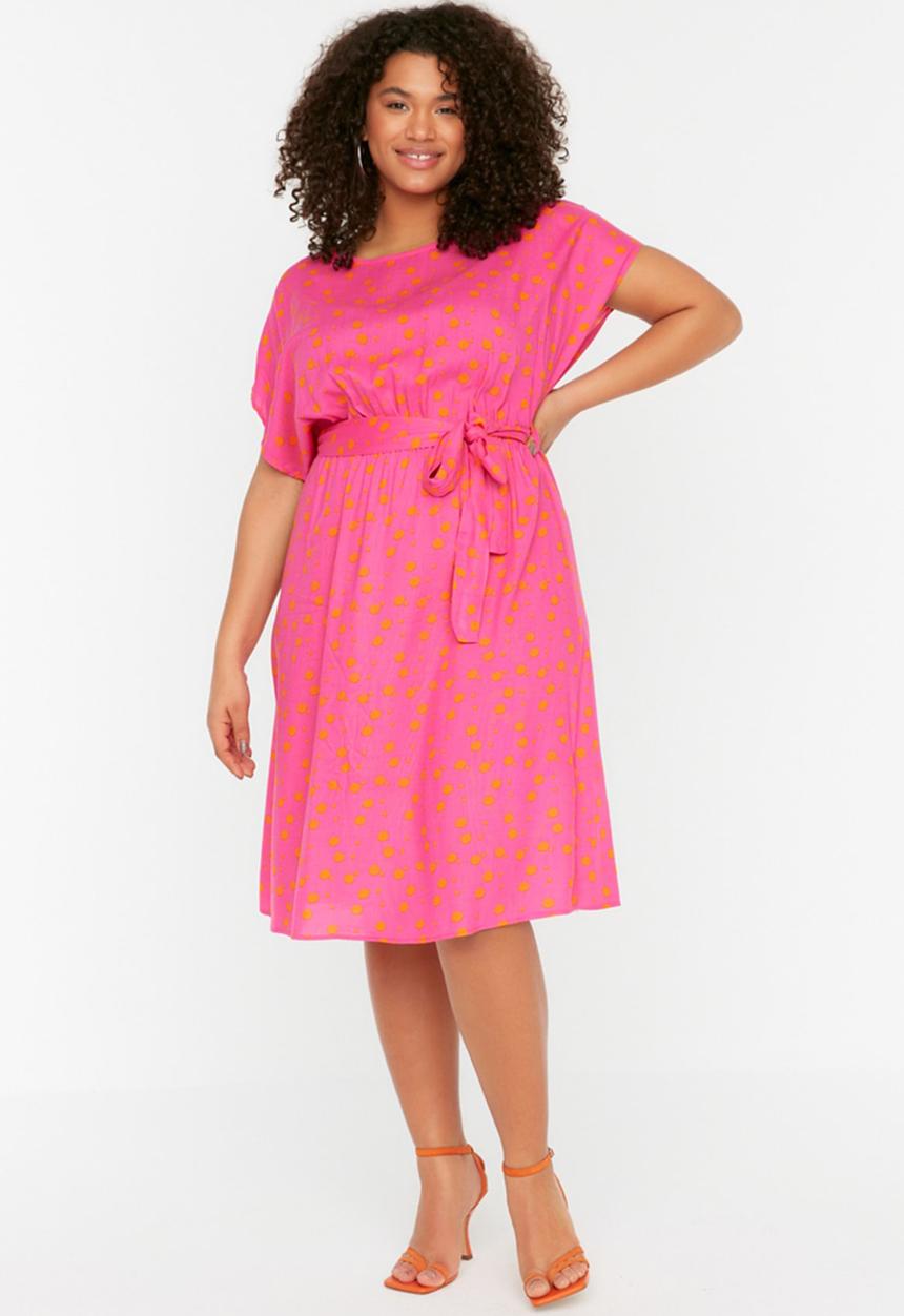 Trendyol - Plus belted woven dress - fuchsia
