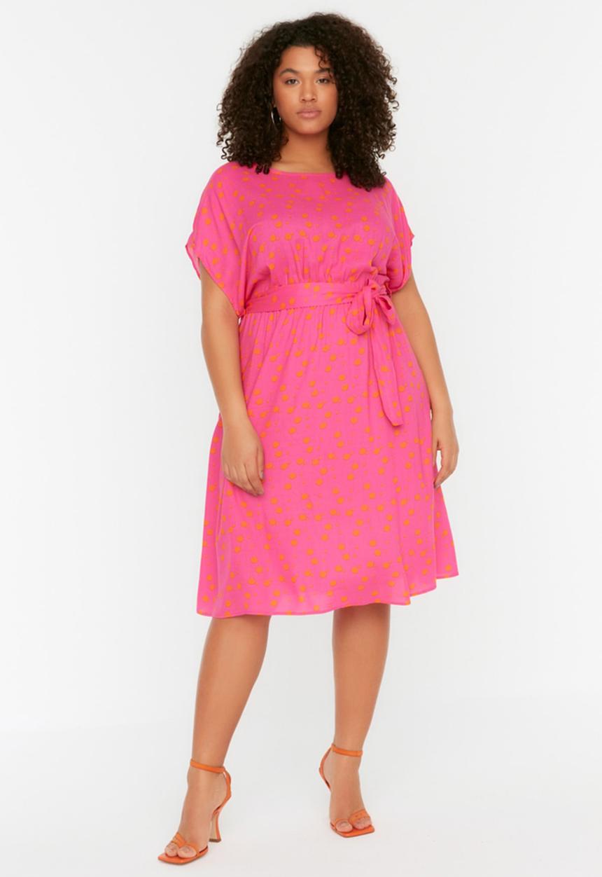 Trendyol - Plus belted woven dress - fuchsia