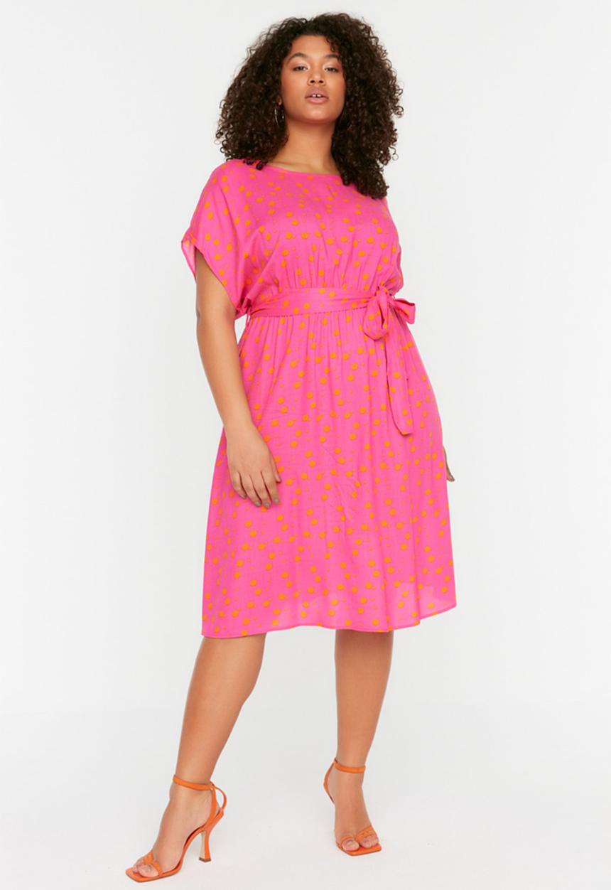 Trendyol - Plus belted woven dress - fuchsia