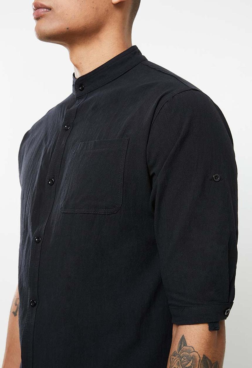 basicthread - Cotton mandarin shirt - black