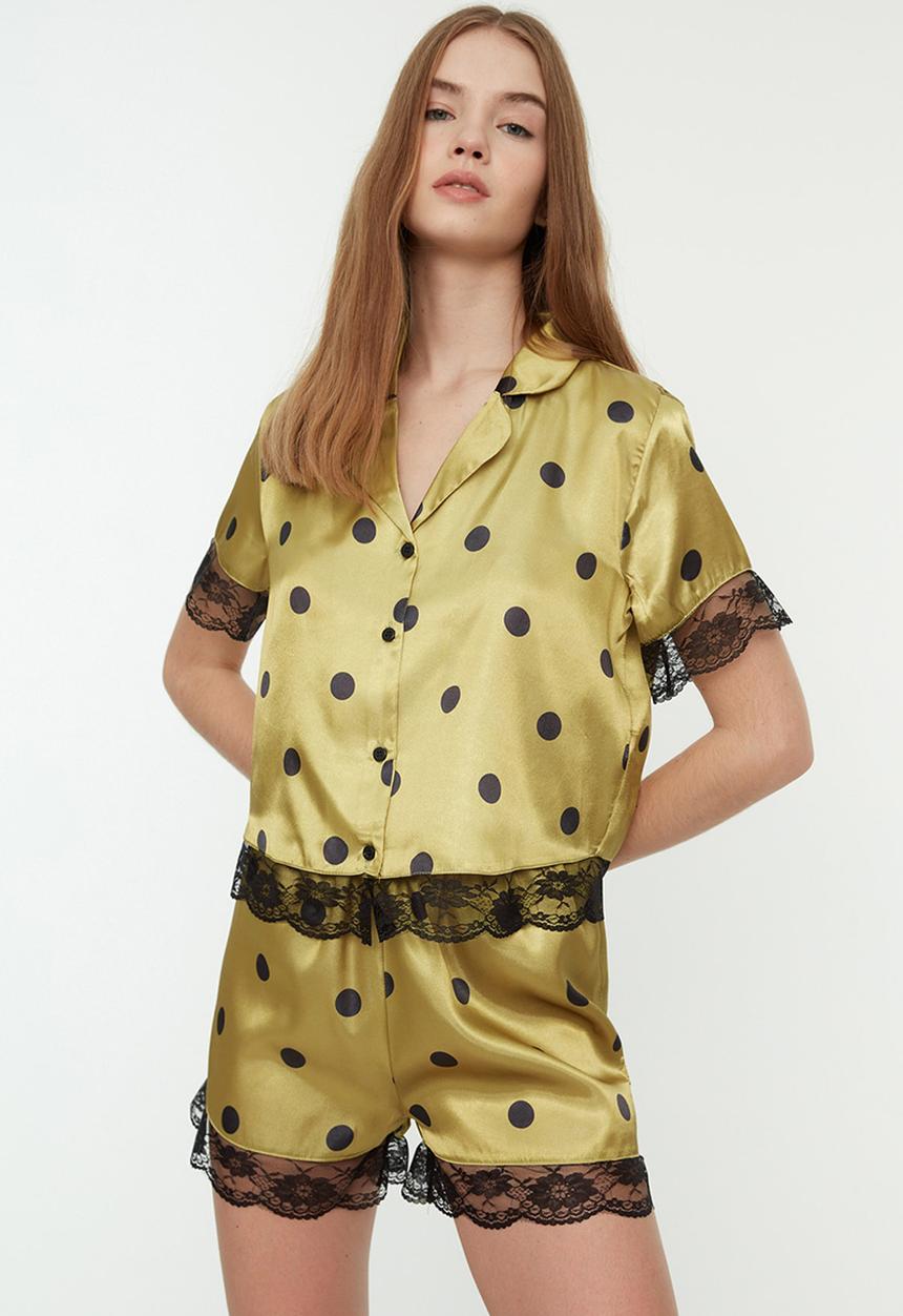 Trendyol - Polka dot patterned  pajamas set  - gold