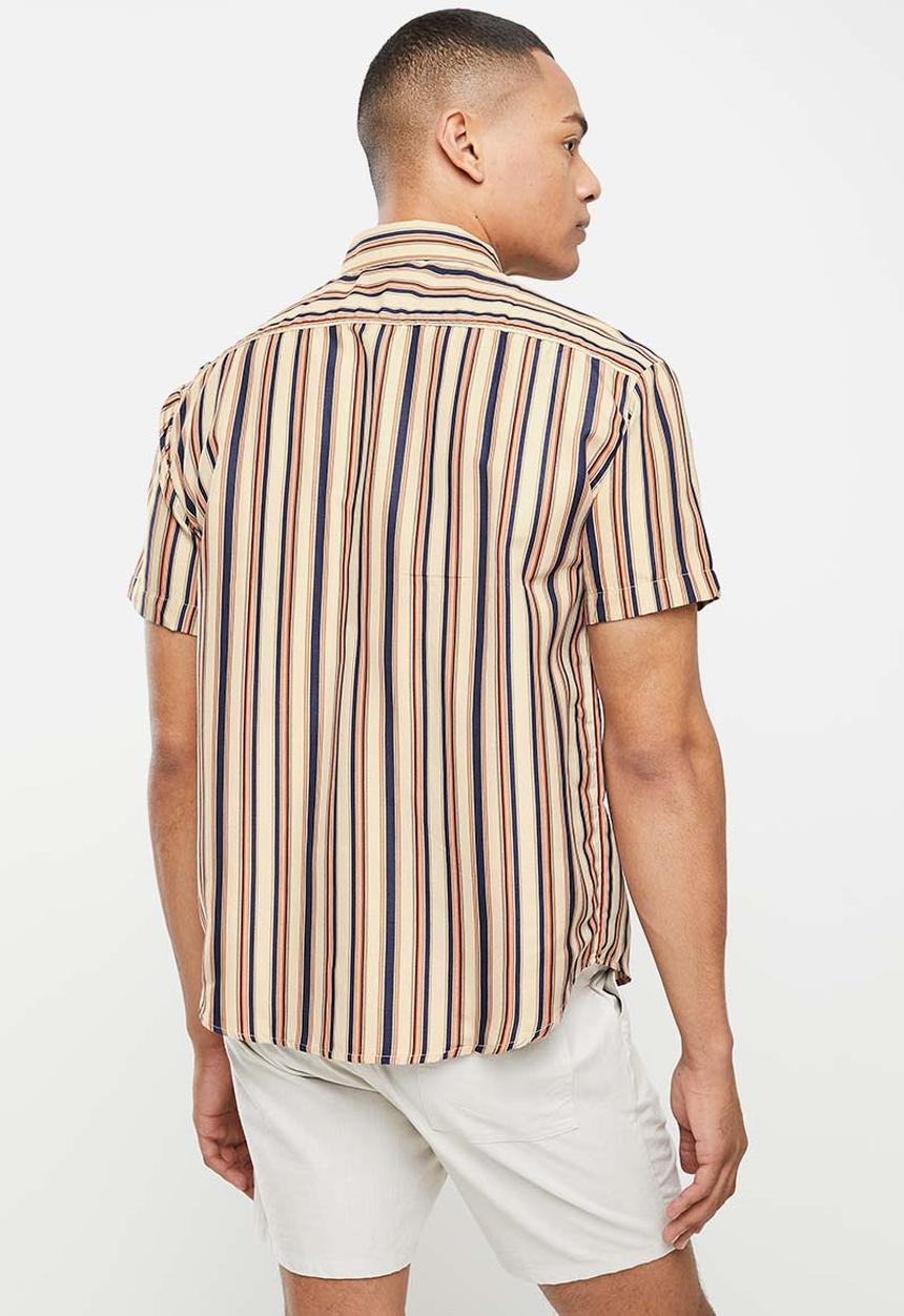 basicthread - Vertical stripe shirt - brown & white
