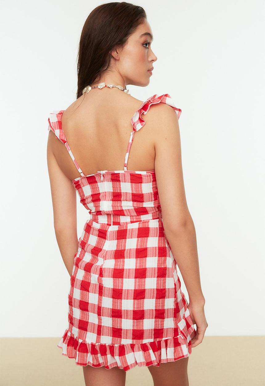 Trendyol - Plaid ruffled beach dress - red