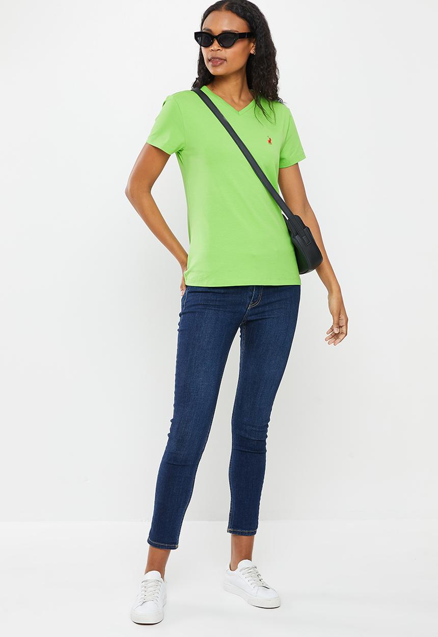 POLO - Jaquie short sleeve basic v neck T-shirt - green