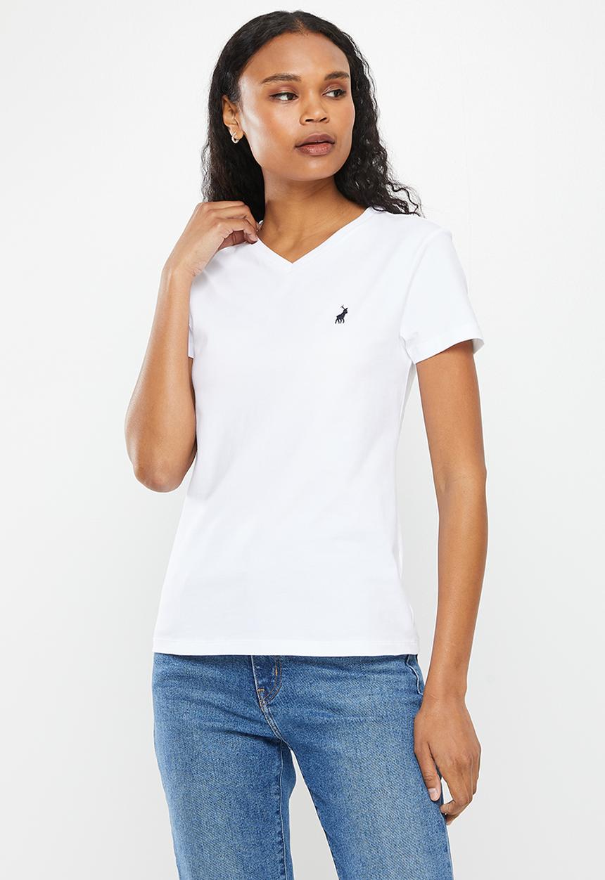 POLO - Kelly basic short sleeve essential v neck stretch T-shirt - white