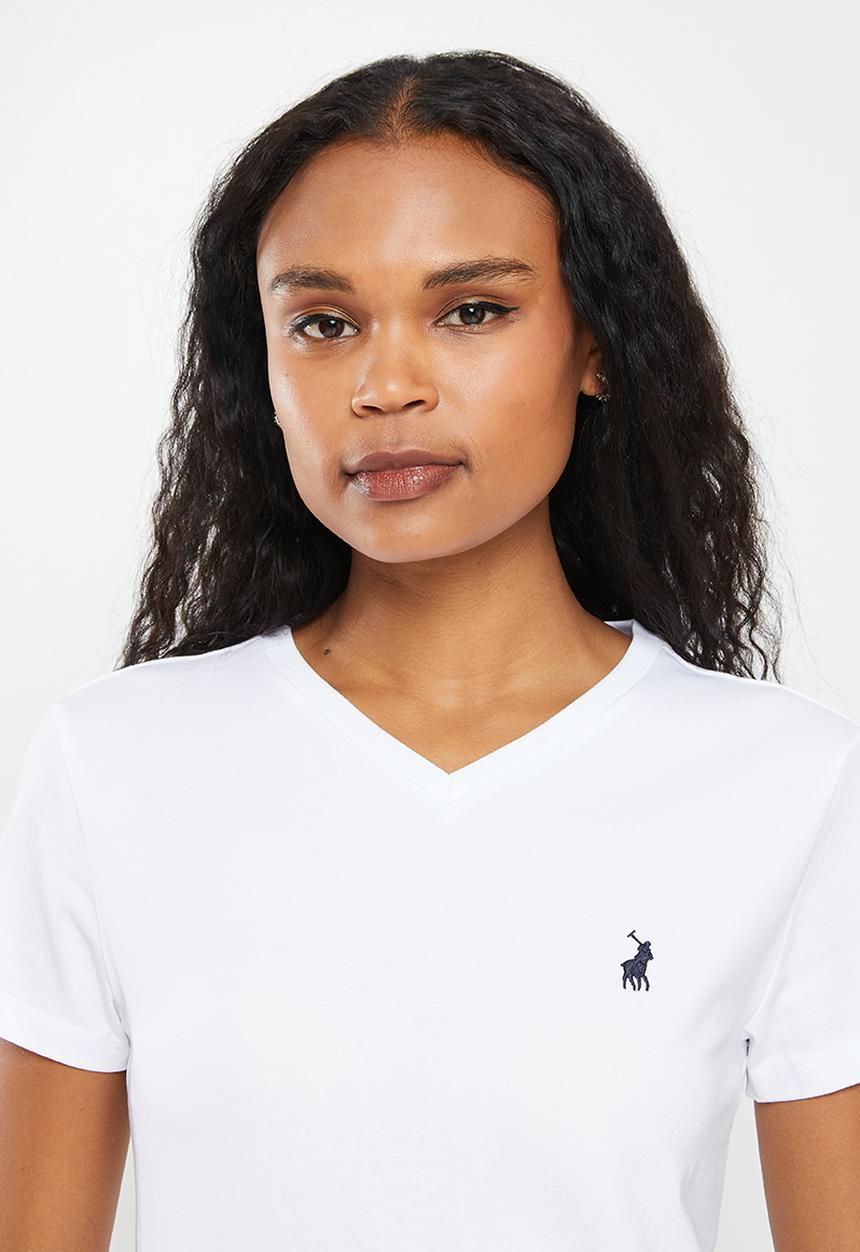 POLO - Kelly basic short sleeve essential v neck stretch T-shirt - white